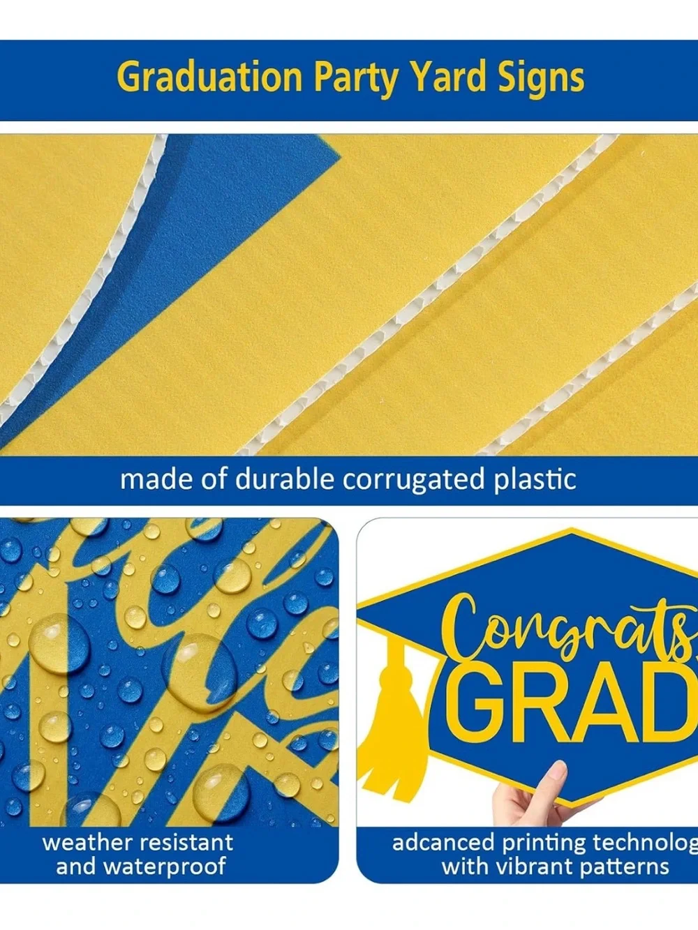 Graduation Yard Sign Set - Blue & Yellow 2026 GRAD